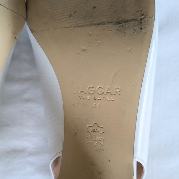 JAGGAR White Patent Leather Wood Ball Kitten Heel Sling Back Mules Sz 10 / 41 - Picture 3 of 3